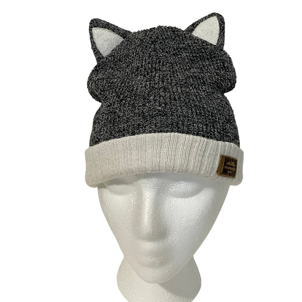 KAVU Kids Cat Ears Stocking Hat Knit Beanie Youth One Size Charcoal Cream